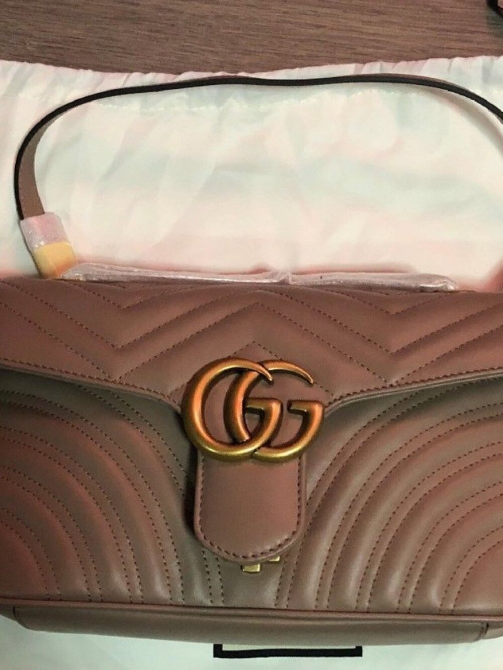 Gucci Calfskin Matelasse Small GG Marmont Shoulder Bag Porcelain Rose